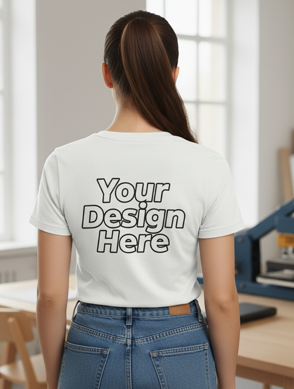 dtf transfer women's tee single sided Back Only